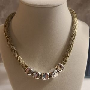 Vintage MONET Necklace  GOLD mesh rope choker Square Silver Beads 18-18.5 in